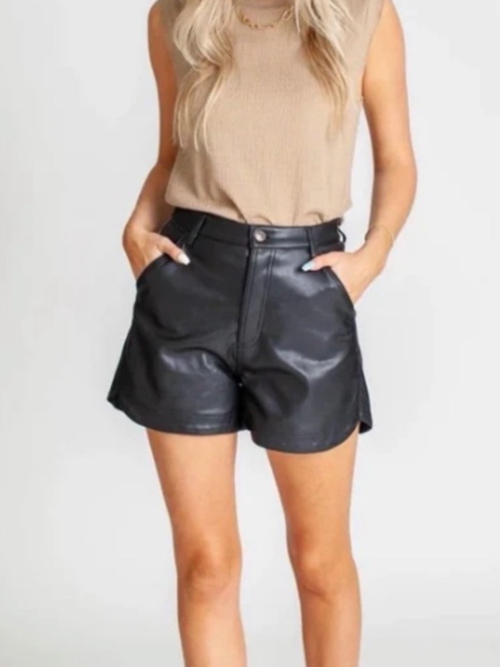 Free People Black High Waist Faux Leather Shorts size 6